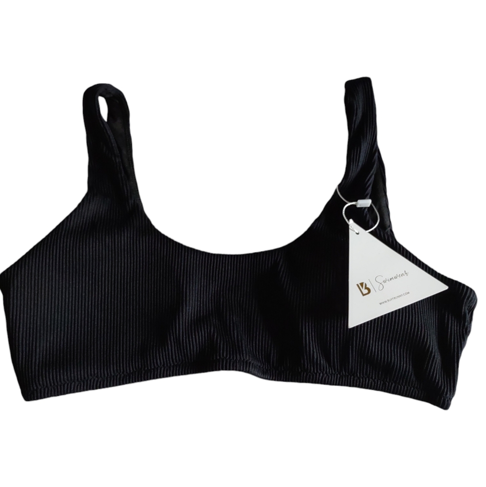NWT Buff Bunny Medium Chasing Waterfalls Ribbed Onyx Black Bikini Top